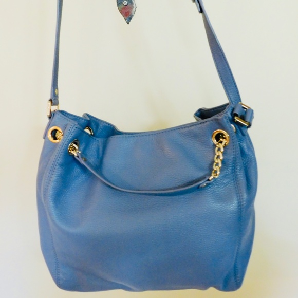 MICHAEL KORS Pebbled Leather Tote Bag, Light Blue with Gold Chain, Jet Set - Picture 1 of 11